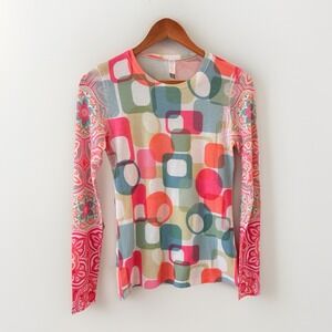 Whimsy Rose Mandala Geo Butterknit Top Womens Size XS Floral Colorful Bright